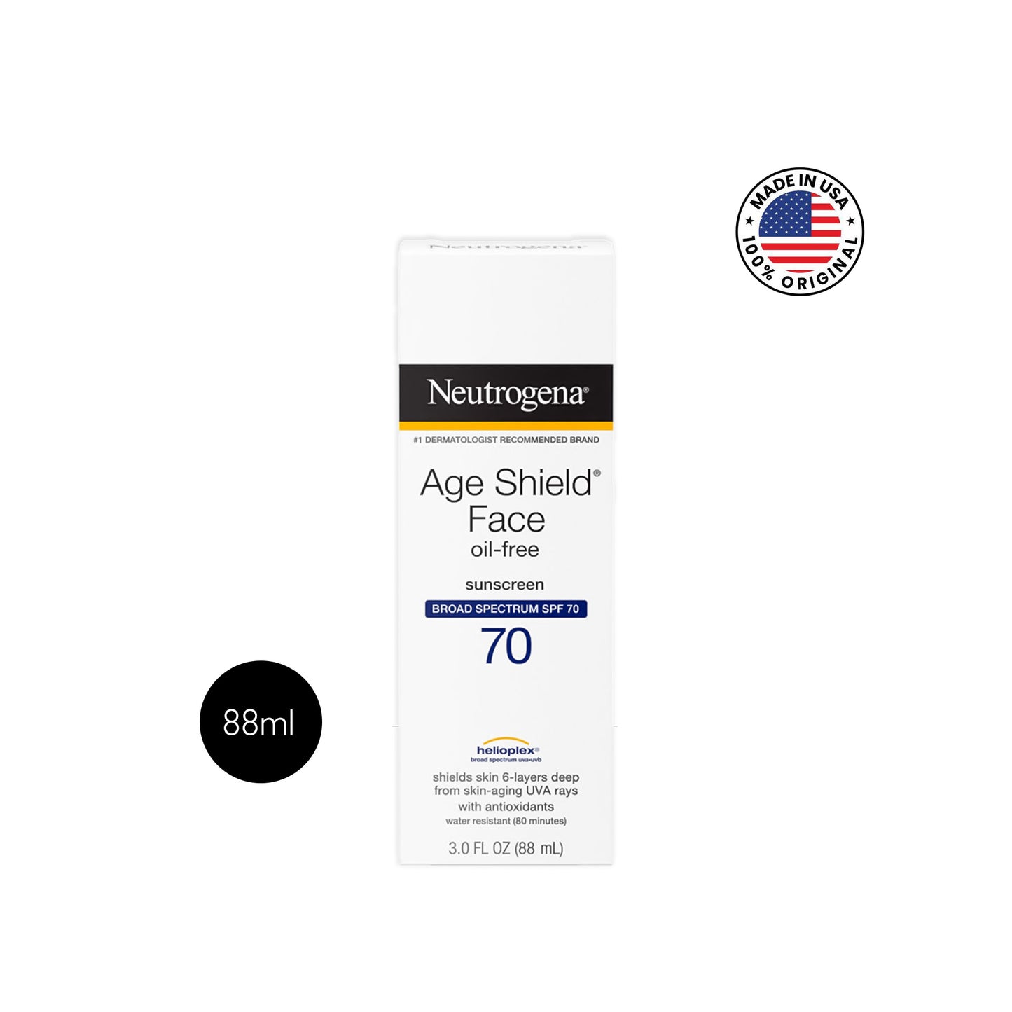 নিউট্রোজেনা এজ শিল্ড ফেস অয়েল-ফ্রি ব্রড স্পেকট্রাম এসপিএফ ৭০ সানস্ক্রিন – ৮৮ মিলি